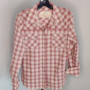 CAbi Red Plaid Snap Front Western Shirt - Size Large
